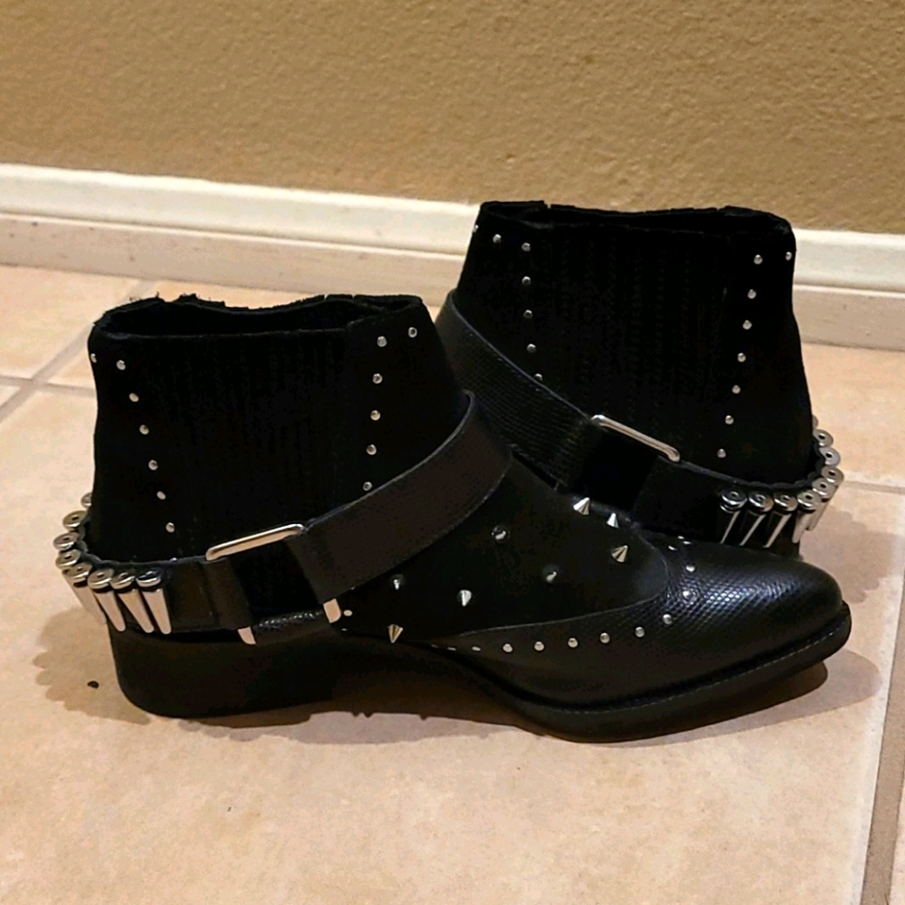 Punk Black silver bullet studded booties suede nonleather
